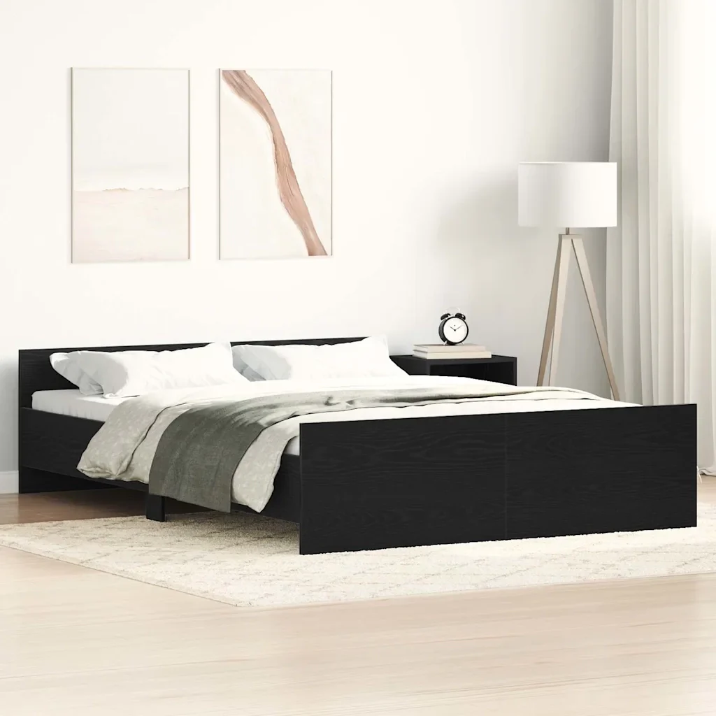 Letto matrimoniale | Letto per adulti | Giroletto senza Materasso Rovere Nero 135x190 cm Truciolato - Image 2