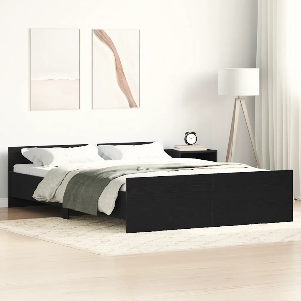 Letto matrimoniale | Letto per adulti | Giroletto senza Materasso Rovere Nero 140x190 cm Truciolato - Image 2