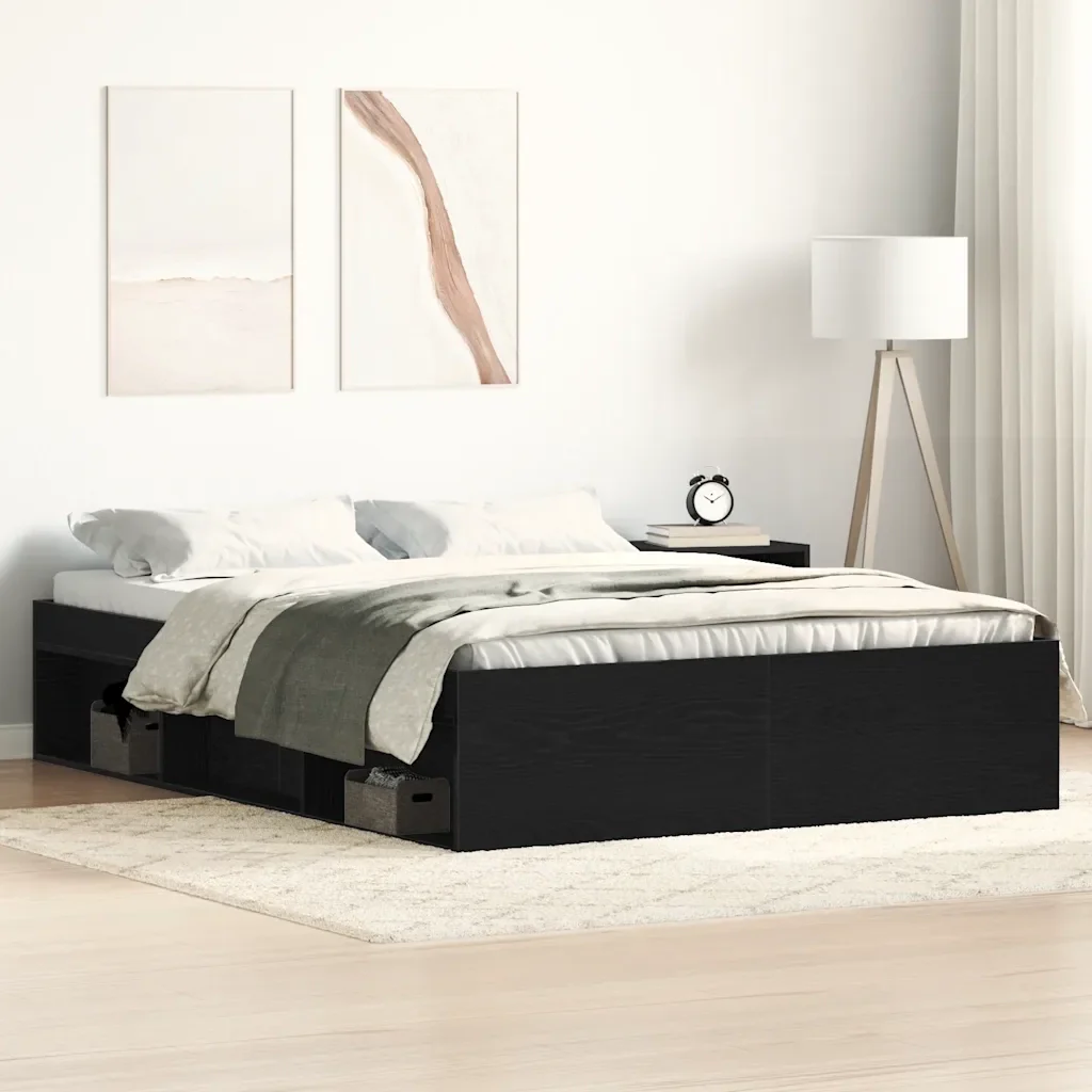 Letto matrimoniale | Letto per adulti | Giroletto senza Materasso Rovere Nero 140x200 cm Truciolato - Image 2