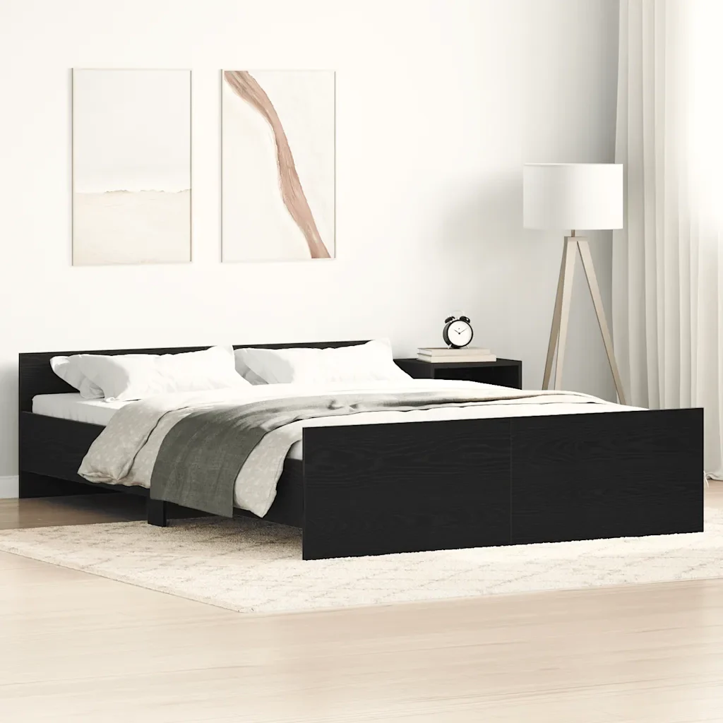 Letto matrimoniale | Letto per adulti | Giroletto senza Materasso Rovere Nero 140x200 cm Truciolato - Image 2