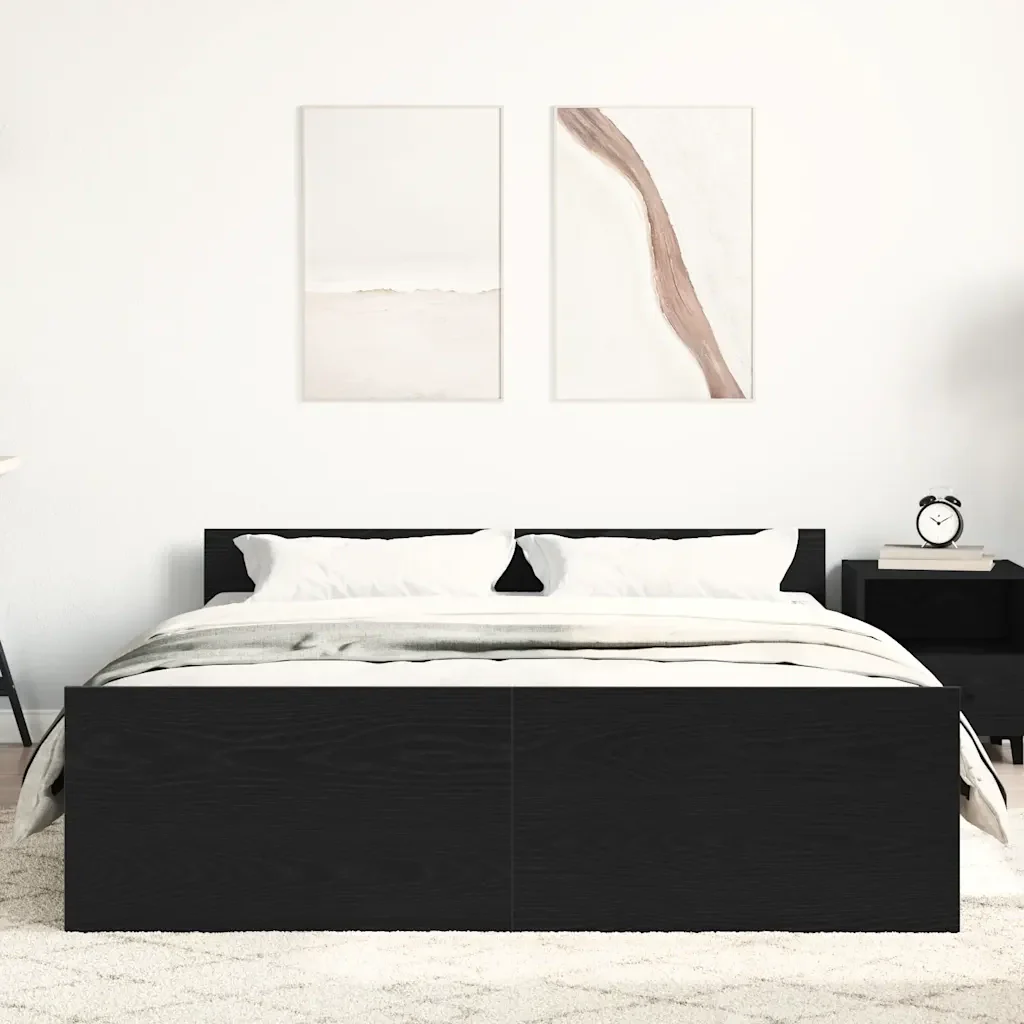 Letto matrimoniale | Letto per adulti | Giroletto senza Materasso Rovere Nero 140x200 cm Truciolato - Image 3