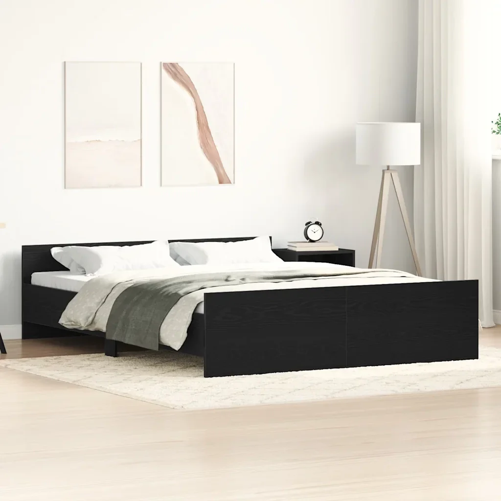 Letto matrimoniale | Letto per adulti | Giroletto senza Materasso Rovere Nero 150x200 cm Truciolato - Image 2