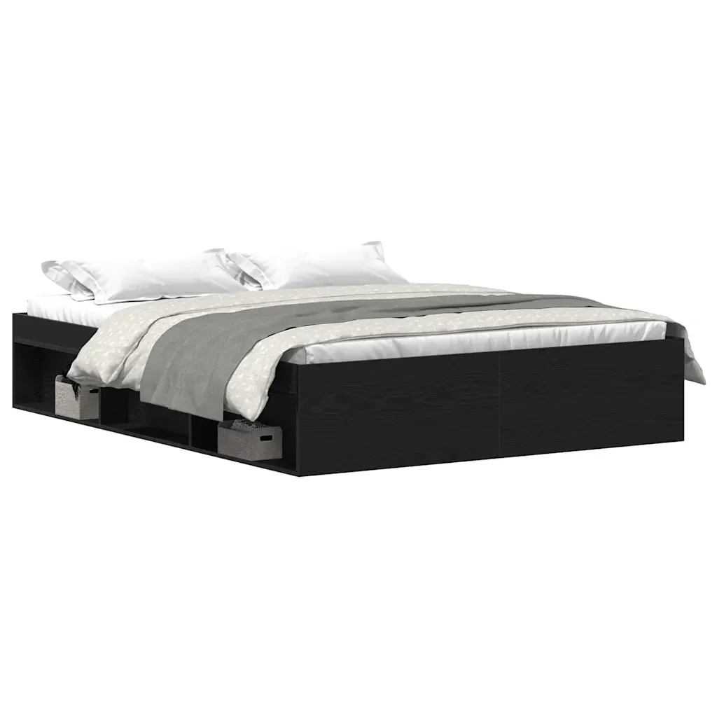 Letto matrimoniale | Letto per adulti | Giroletto senza Materasso Rovere Nero 150x200 cm Truciolato