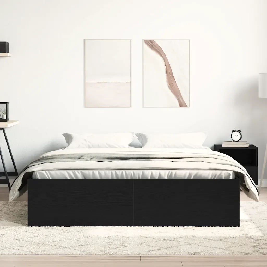 Letto matrimoniale | Letto per adulti | Giroletto senza Materasso Rovere Nero 150x200 cm Truciolato - Image 4