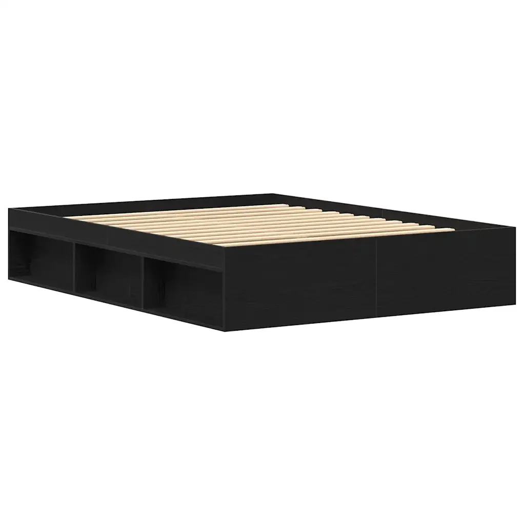 Letto matrimoniale | Letto per adulti | Giroletto senza Materasso Rovere Nero 150x200 cm Truciolato - Image 7