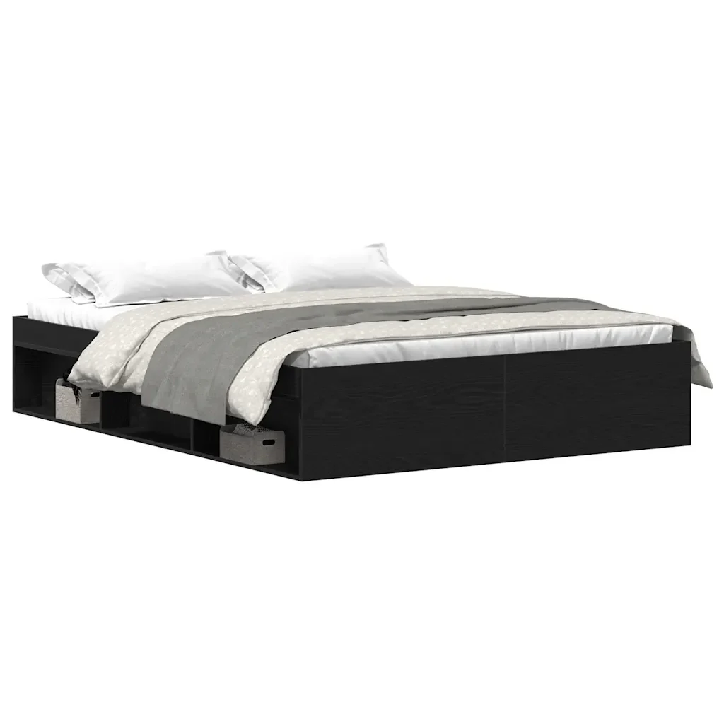 Letto matrimoniale | Letto per adulti | Giroletto senza Materasso Rovere Nero 160x200 cm Truciolato