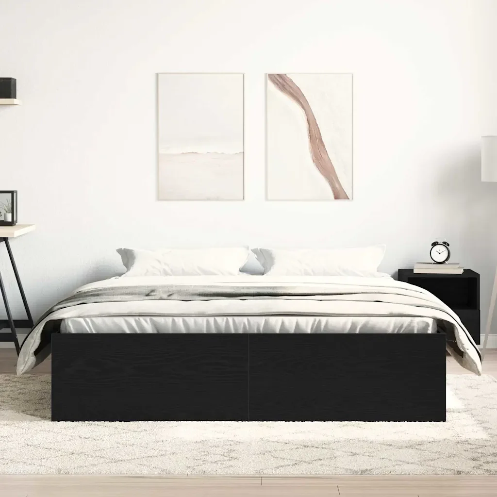 Letto matrimoniale | Letto per adulti | Giroletto senza Materasso Rovere Nero 160x200 cm Truciolato - Image 4