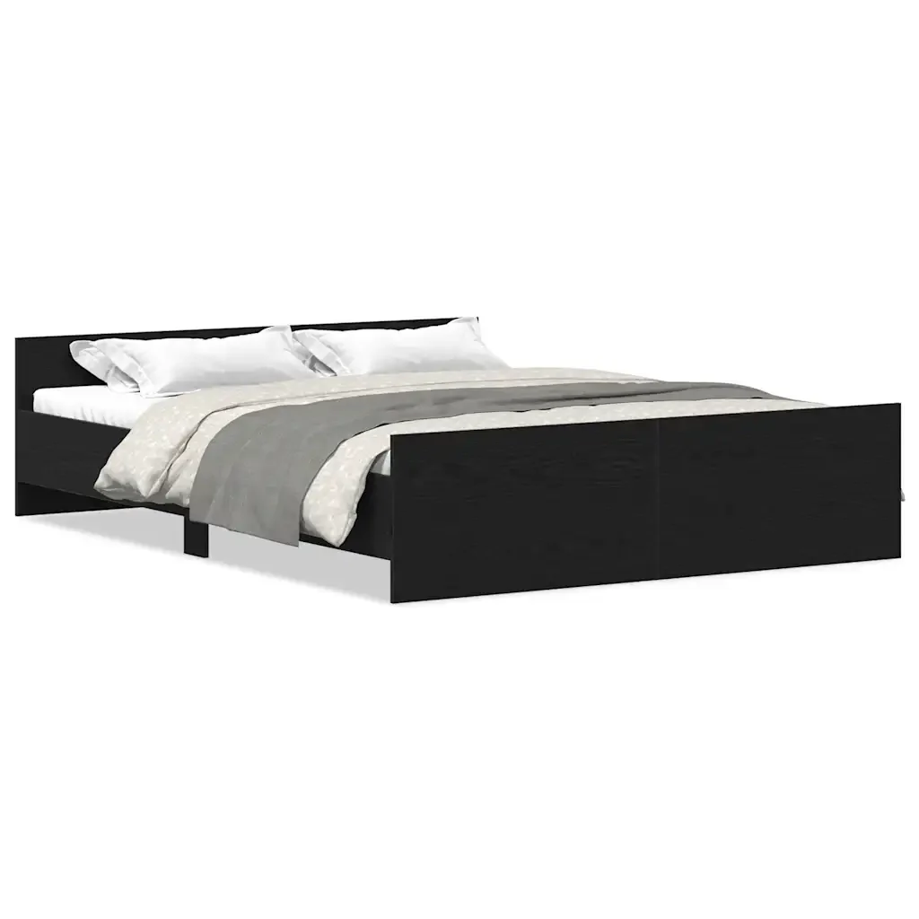 Letto matrimoniale | Letto per adulti | Giroletto senza Materasso Rovere Nero 160x200 cm Truciolato