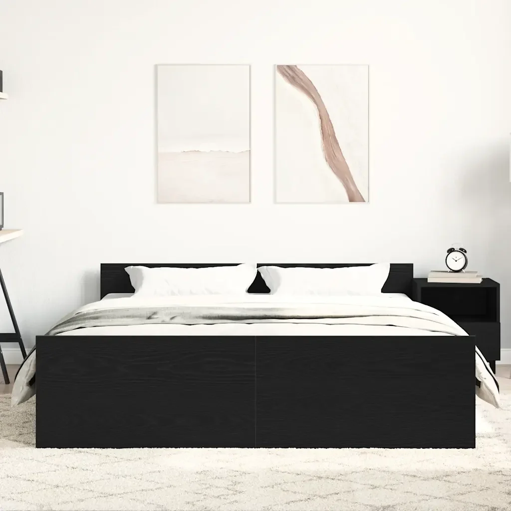Letto matrimoniale | Letto per adulti | Giroletto senza Materasso Rovere Nero 160x200 cm Truciolato - Image 3