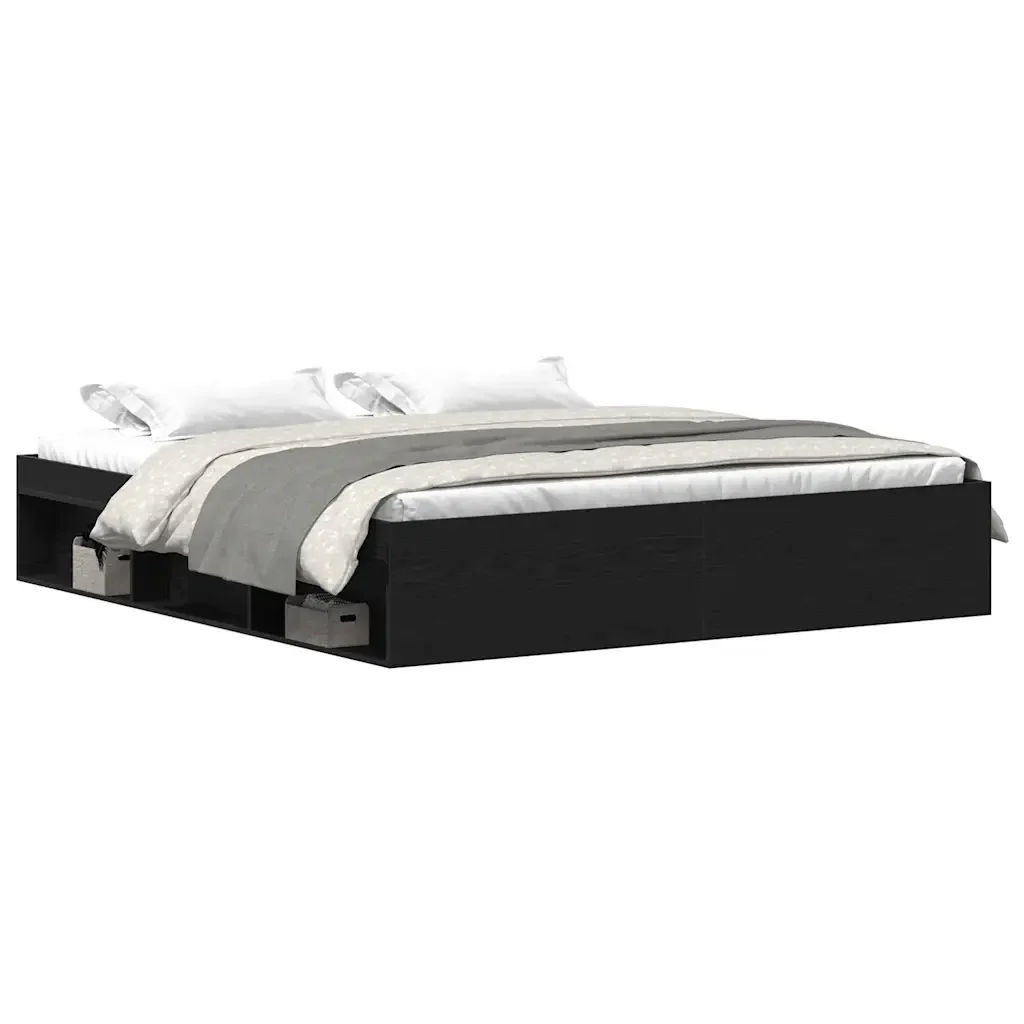 Letto matrimoniale | Letto per adulti | Giroletto senza Materasso Rovere Nero 200x200 cm Truciolato