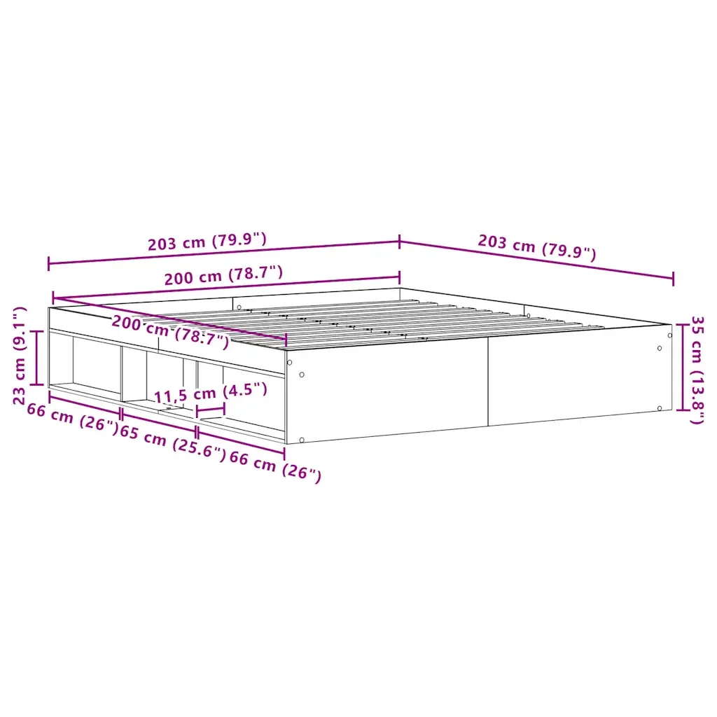 Letto matrimoniale | Letto per adulti | Giroletto senza Materasso Rovere Nero 200x200 cm Truciolato - Image 10