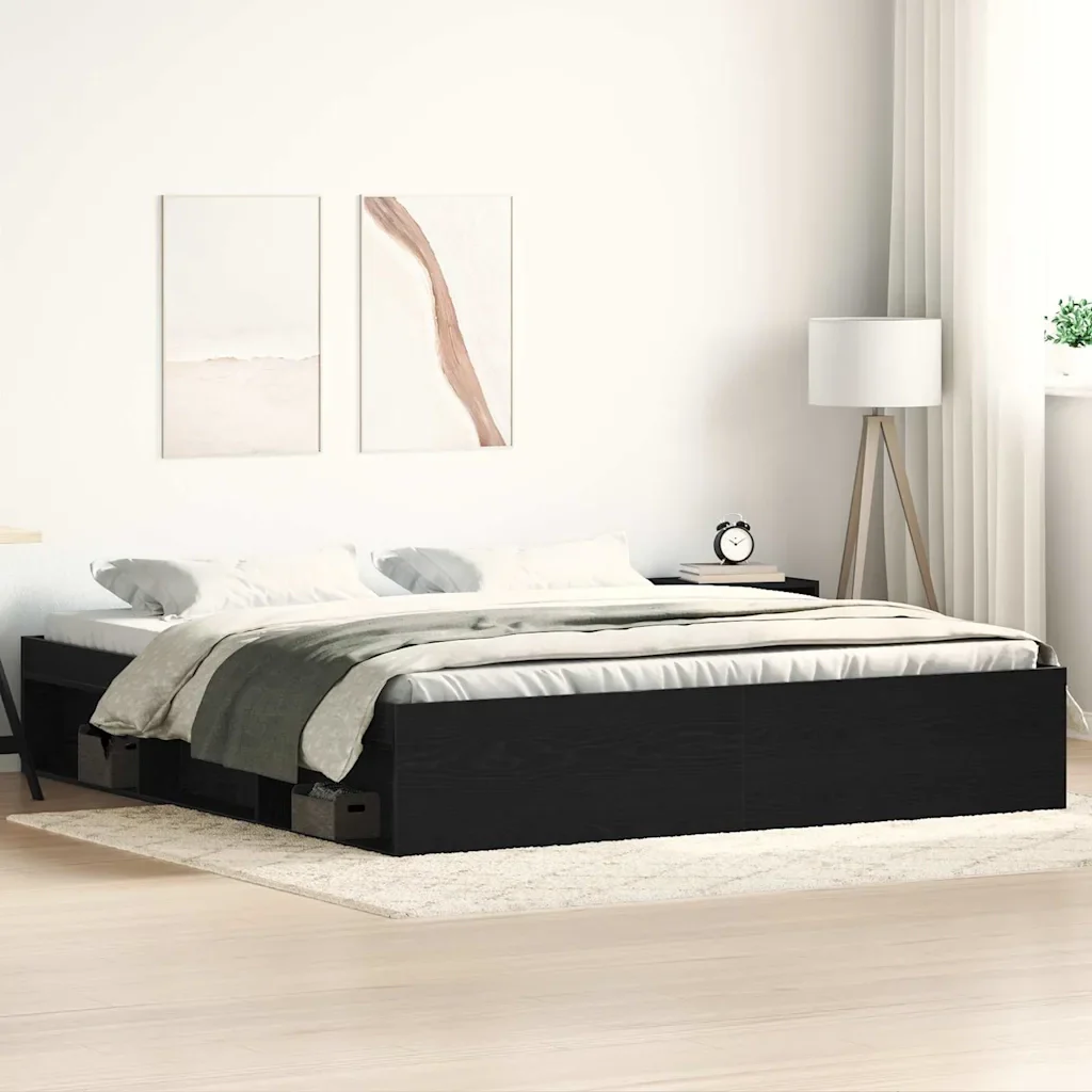 Letto matrimoniale | Letto per adulti | Giroletto senza Materasso Rovere Nero 200x200 cm Truciolato - Image 2