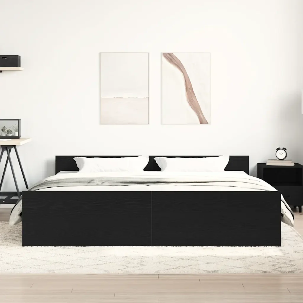 Letto matrimoniale | Letto per adulti | Giroletto senza Materasso Rovere Nero 200x200 cm Truciolato - Image 3