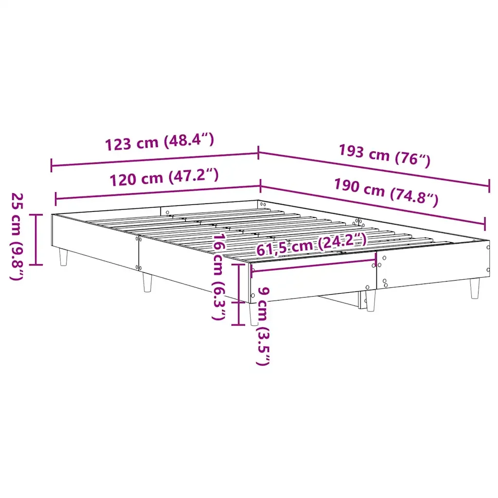 Letto matrimoniale | Letto per adulti | Giroletto senza Materasso Rovere Sonoma 120x190cm in Truciolato - Image 10