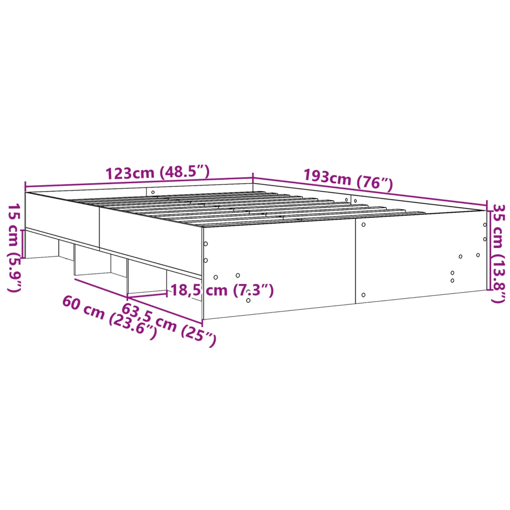 Letto matrimoniale | Letto per adulti | Giroletto senza Materasso Rovere Sonoma 120x190cm in Truciolato - Image 10
