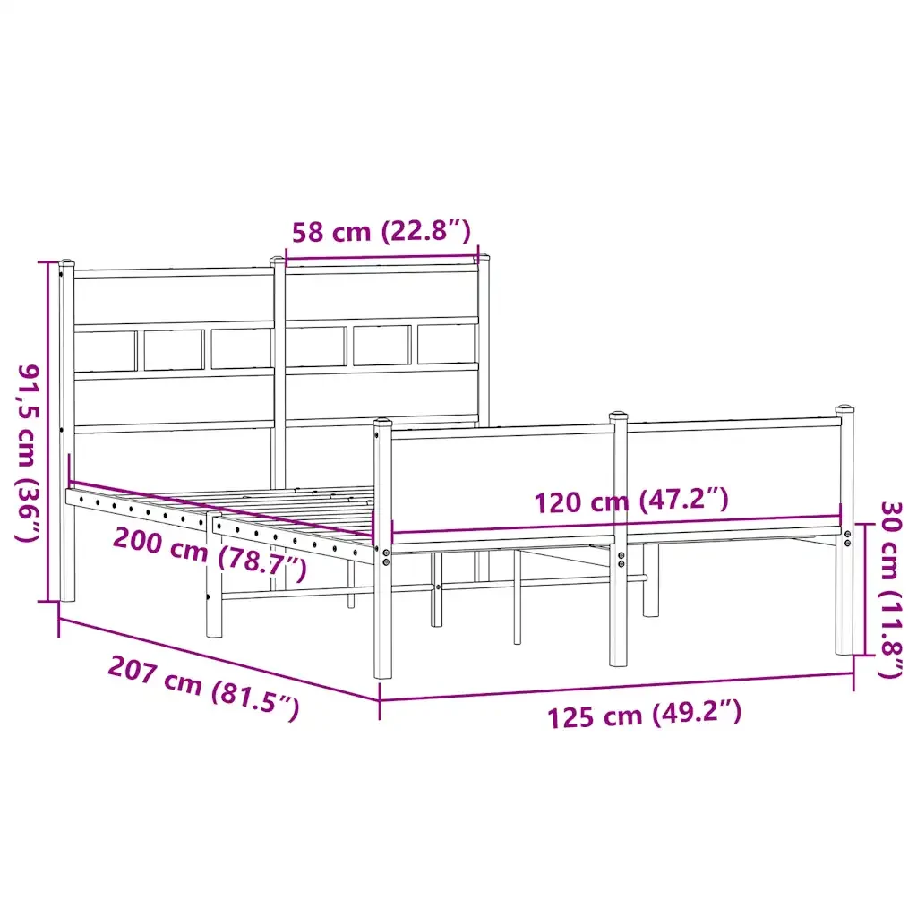 Letto matrimoniale | Letto per adulti | Giroletto senza Materasso Rovere Sonoma 120x200cm in Truciolato - Image 9