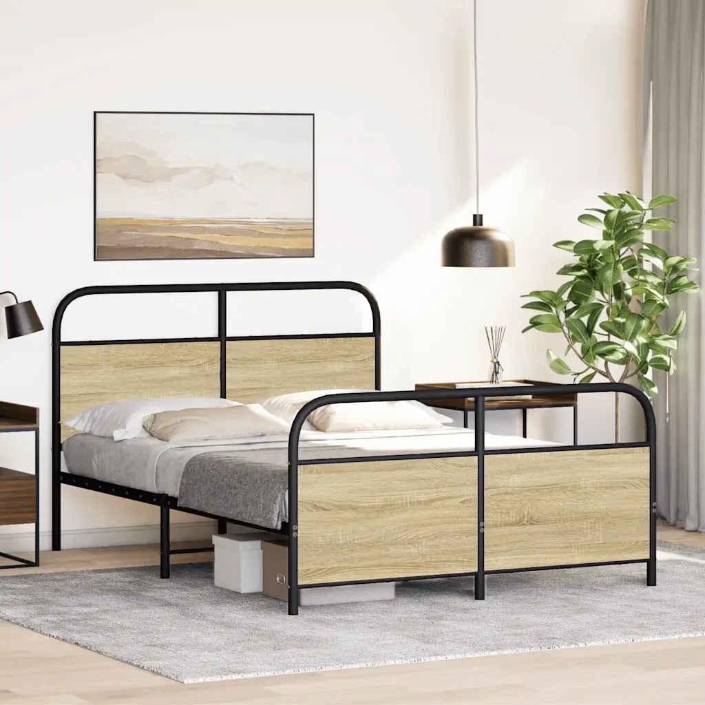 Letto matrimoniale | Letto per adulti | Giroletto senza Materasso Rovere Sonoma 120x200cm in Truciolato - Image 3