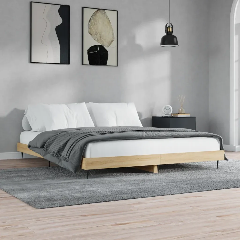 Letto matrimoniale | Letto per adulti | Giroletto senza Materasso Rovere Sonoma 120x200cm in Truciolato - Image 2
