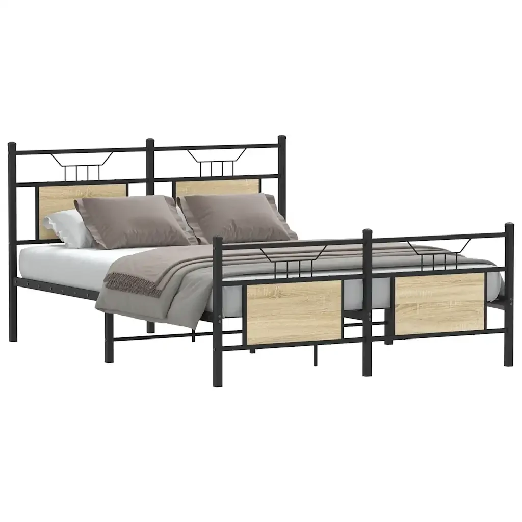 Letto matrimoniale | Letto per adulti | Giroletto senza Materasso Rovere Sonoma 137x190cm in Truciolato - Image 2