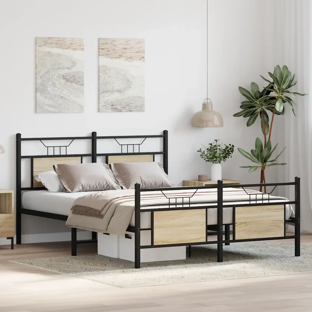 Letto matrimoniale | Letto per adulti | Giroletto senza Materasso Rovere Sonoma 137x190cm in Truciolato - Image 5