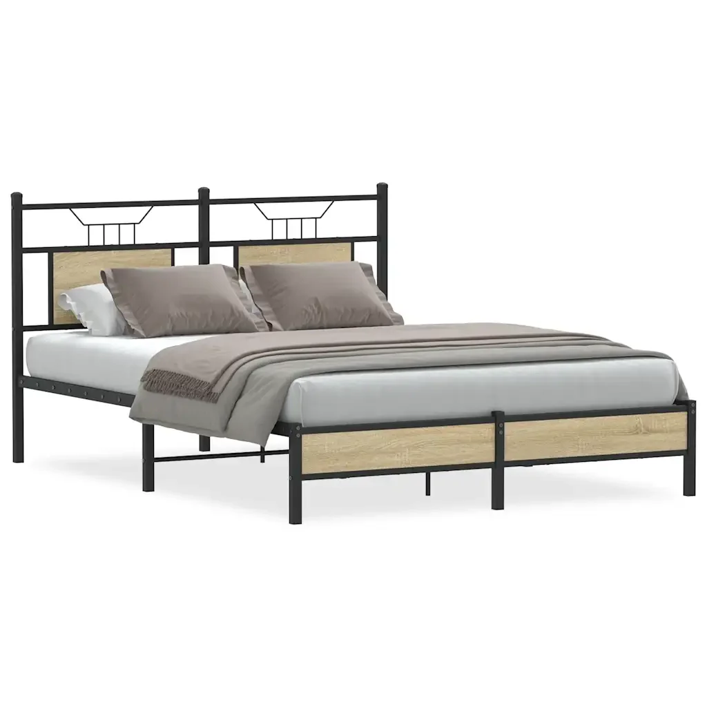 Letto matrimoniale | Letto per adulti | Giroletto senza Materasso Rovere Sonoma 137x190cm in Truciolato