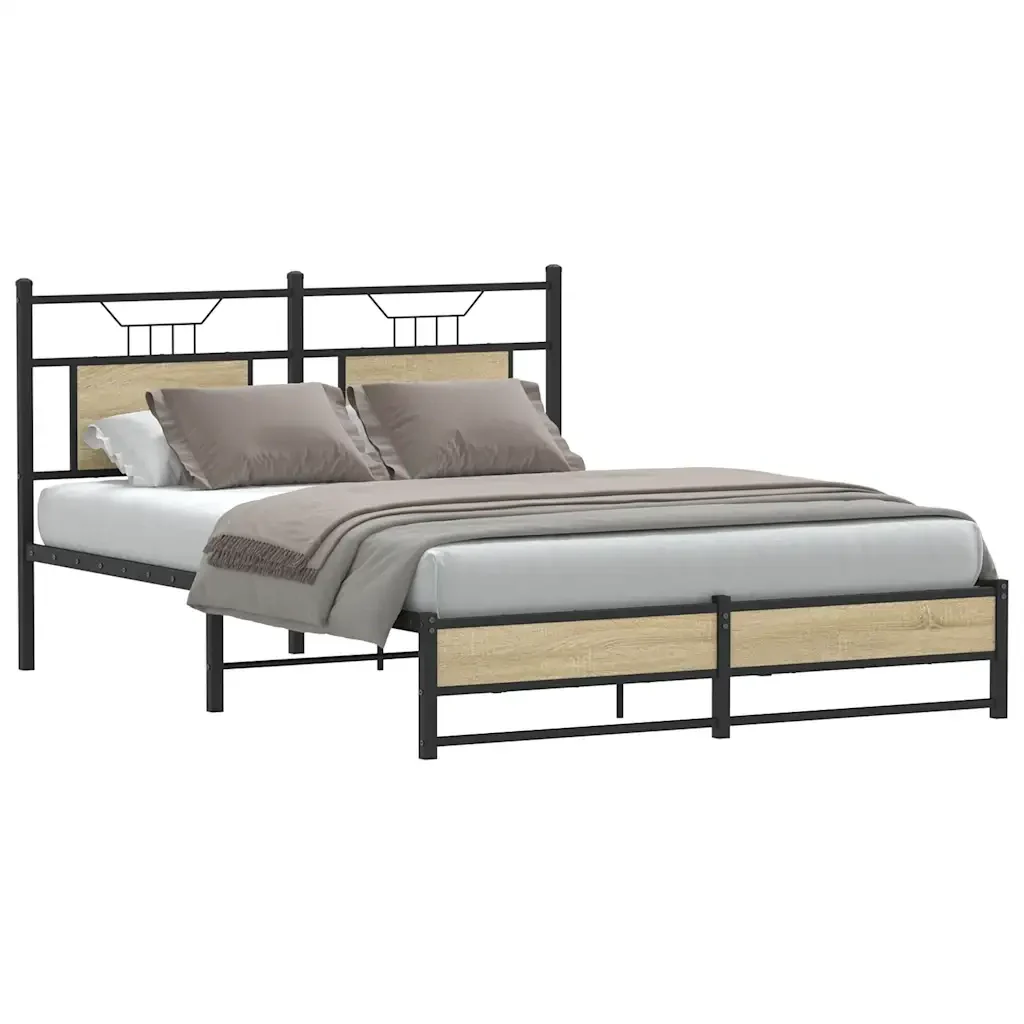 Letto matrimoniale | Letto per adulti | Giroletto senza Materasso Rovere Sonoma 137x190cm in Truciolato