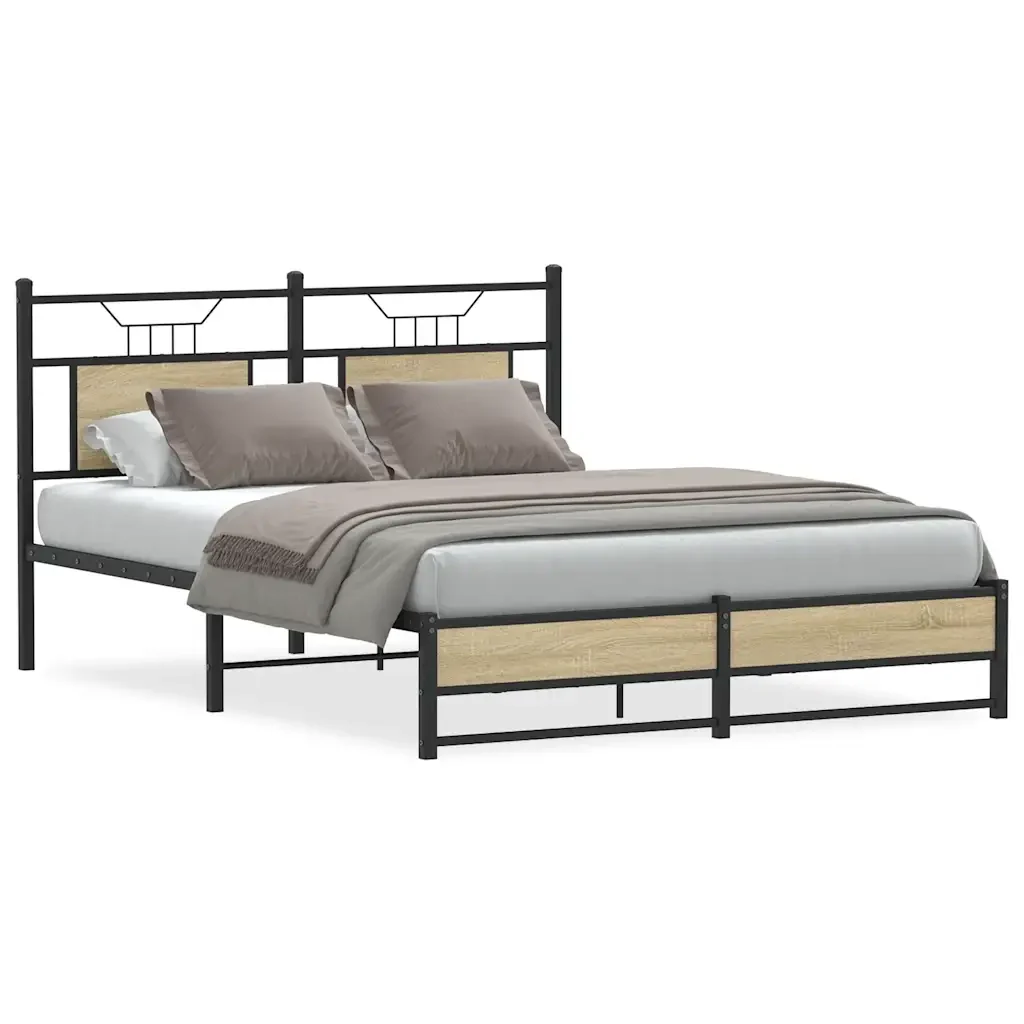 Letto matrimoniale | Letto per adulti | Giroletto senza Materasso Rovere Sonoma 137x190cm in Truciolato - Image 2