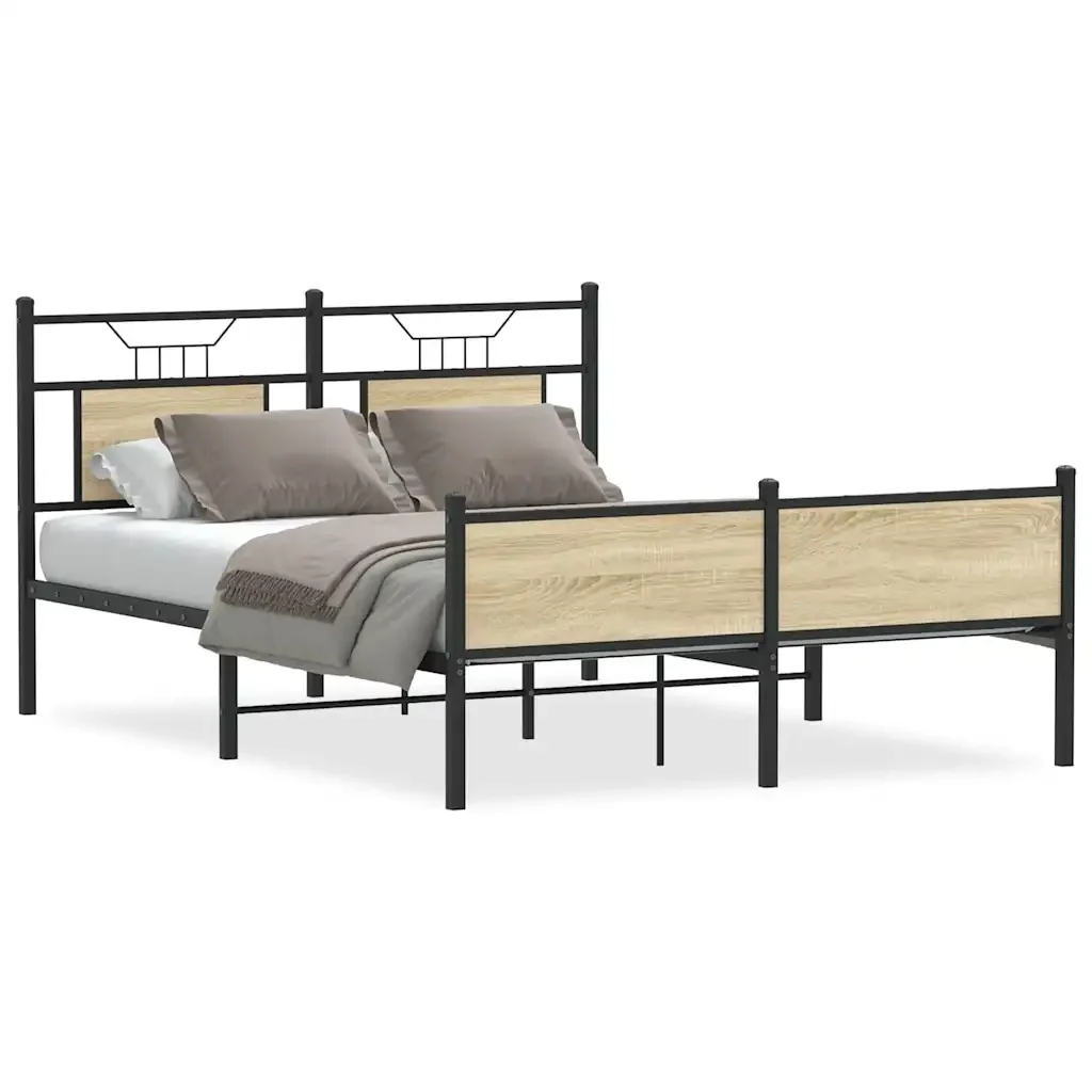 Letto matrimoniale | Letto per adulti | Giroletto senza Materasso Rovere Sonoma 137x190cm in Truciolato