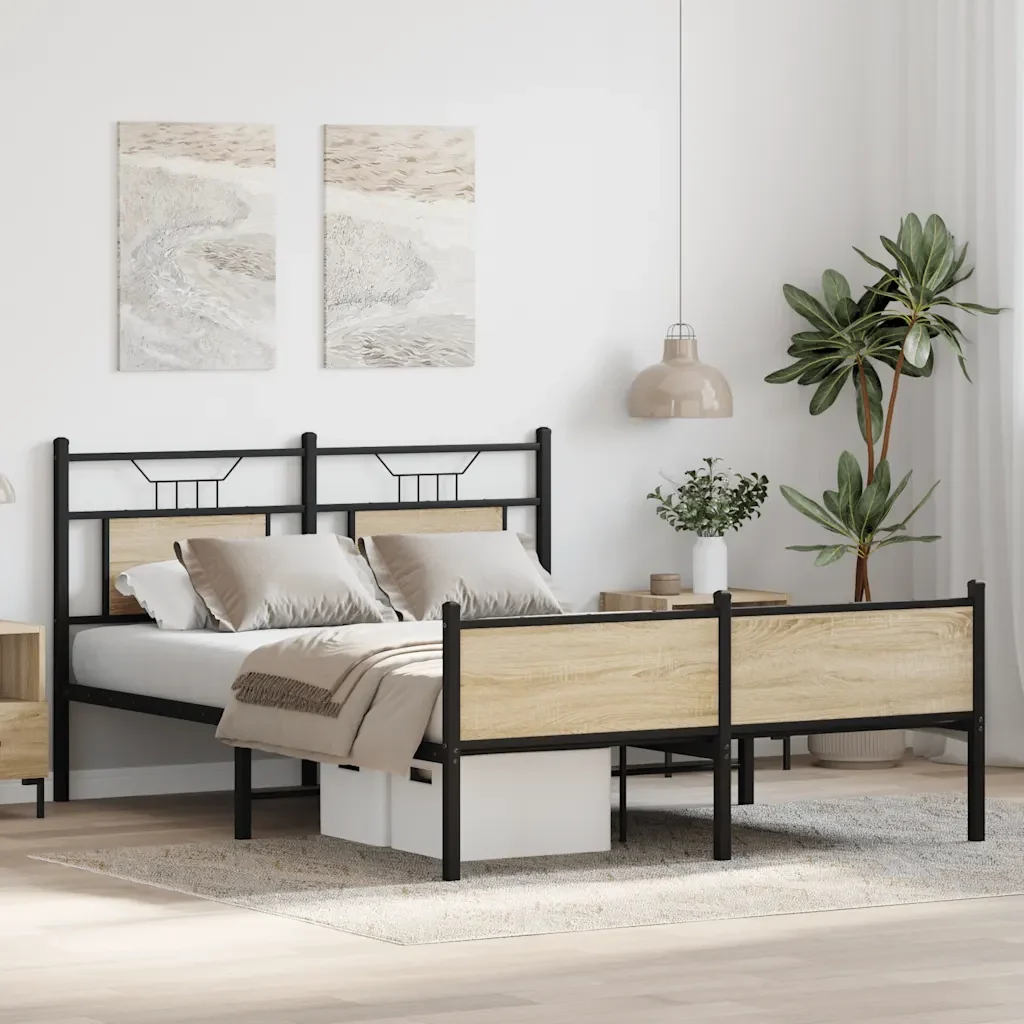 Letto matrimoniale | Letto per adulti | Giroletto senza Materasso Rovere Sonoma 137x190cm in Truciolato - Image 5