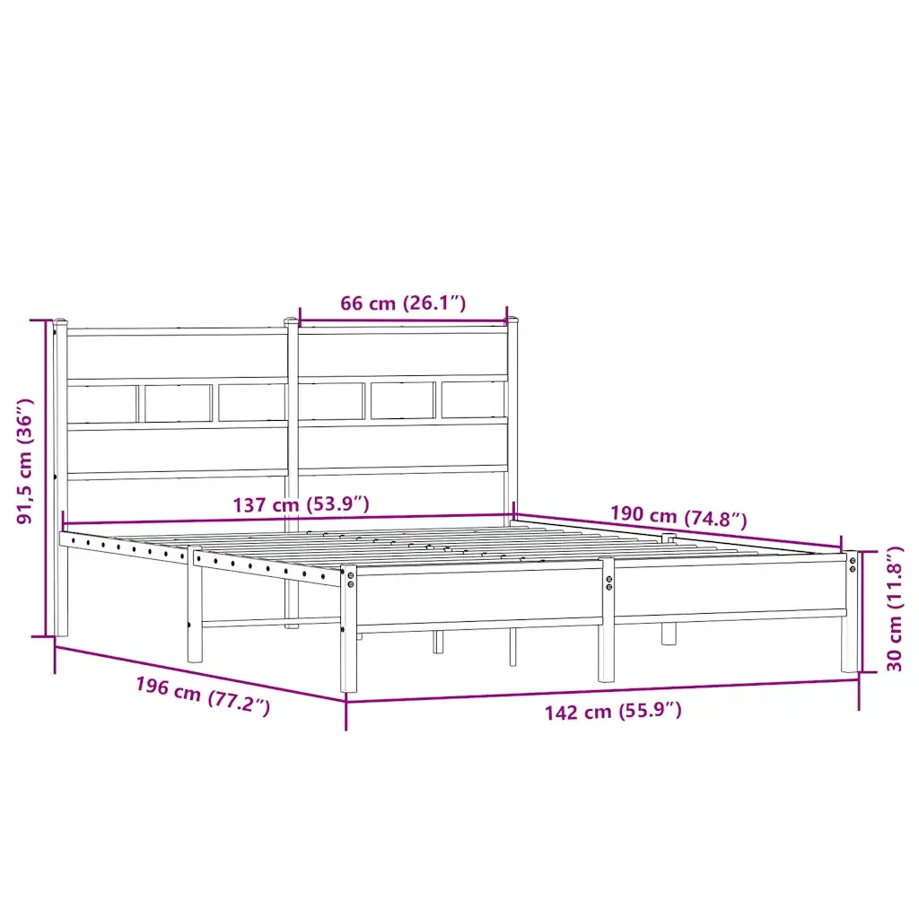 Letto matrimoniale | Letto per adulti | Giroletto senza Materasso Rovere Sonoma 137x190cm in Truciolato - Image 9