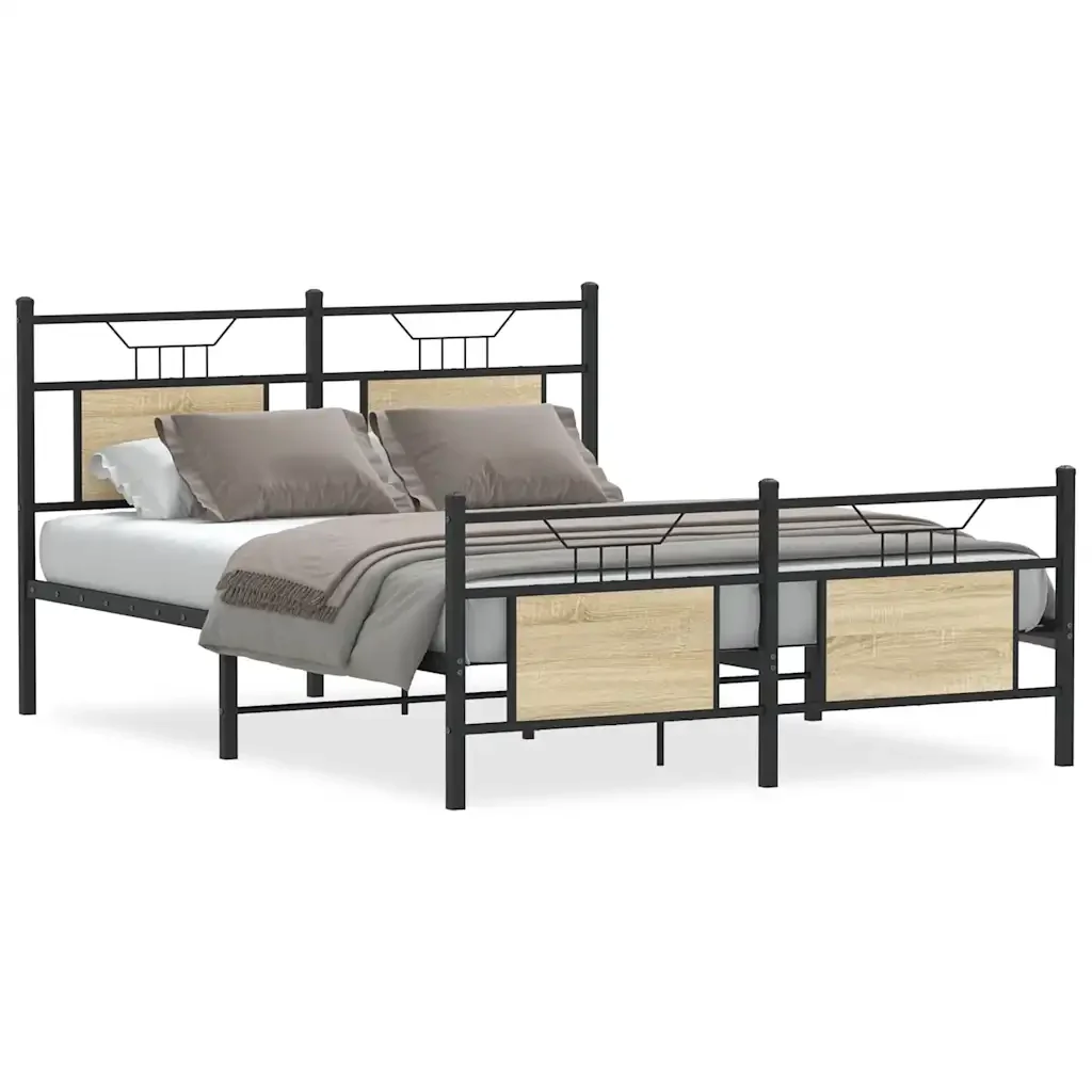 Letto matrimoniale | Letto per adulti | Giroletto senza Materasso Rovere Sonoma 140x190cm in Truciolato