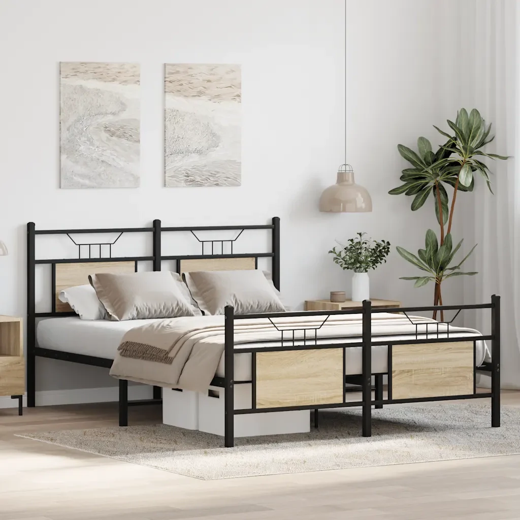 Letto matrimoniale | Letto per adulti | Giroletto senza Materasso Rovere Sonoma 140x190cm in Truciolato - Image 5