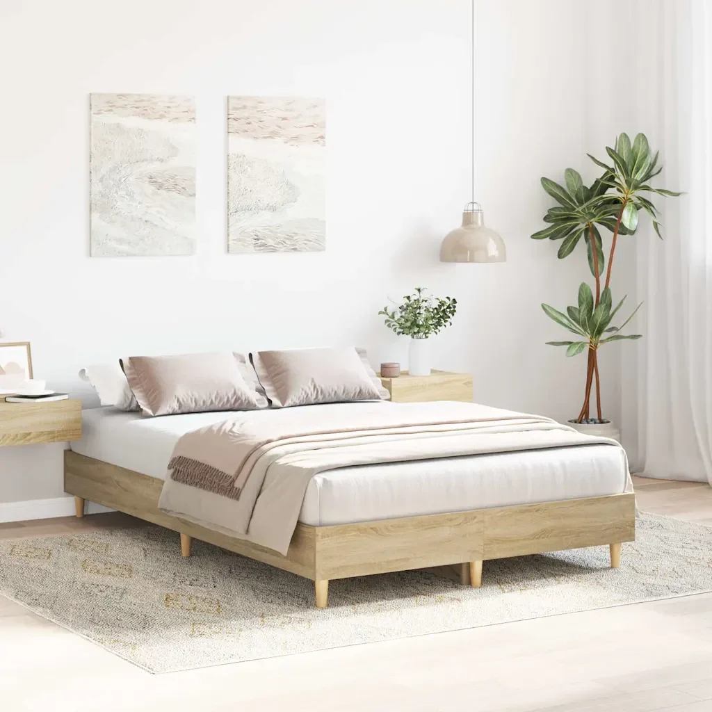 Letto matrimoniale | Letto per adulti | Giroletto senza Materasso Rovere Sonoma 140x190cm in Truciolato - Image 4