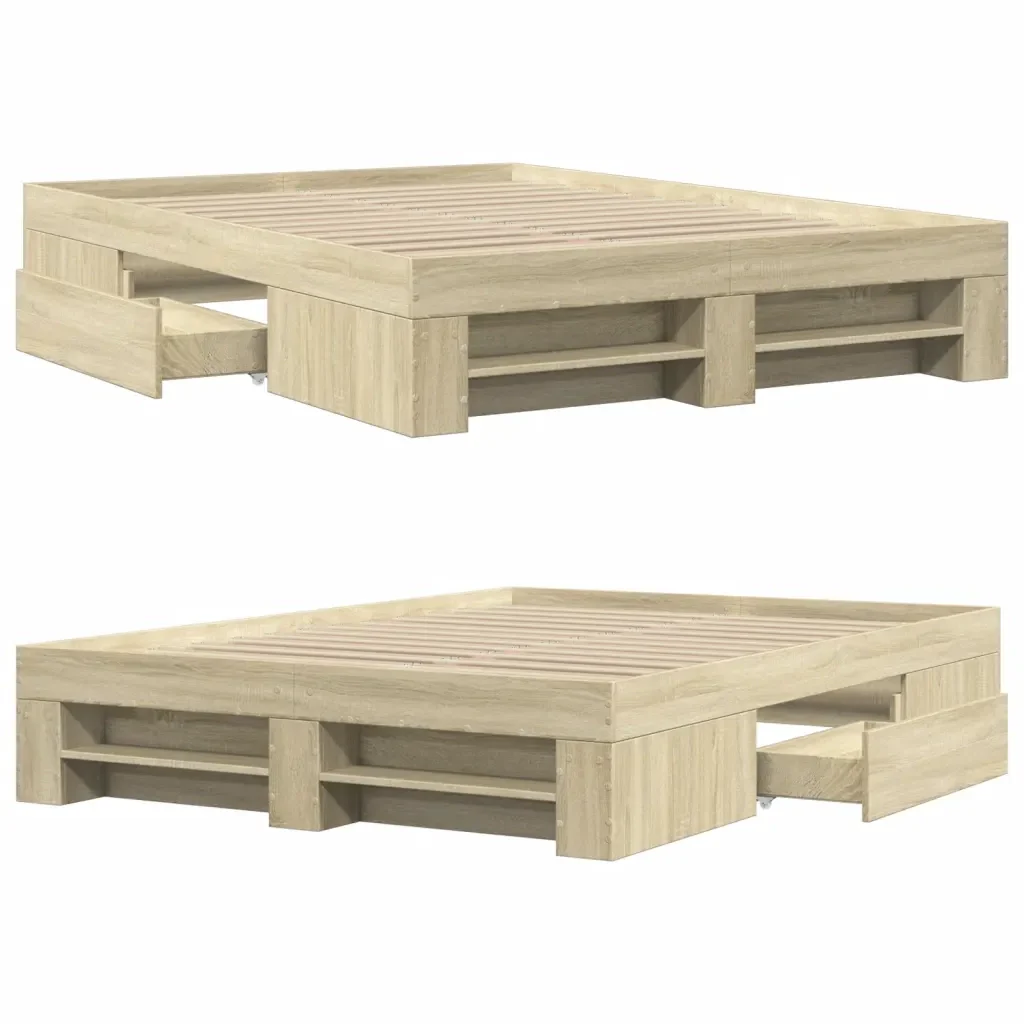 Letto matrimoniale | Letto per adulti | Giroletto senza Materasso Rovere Sonoma 140x190cm in Truciolato - Image 8