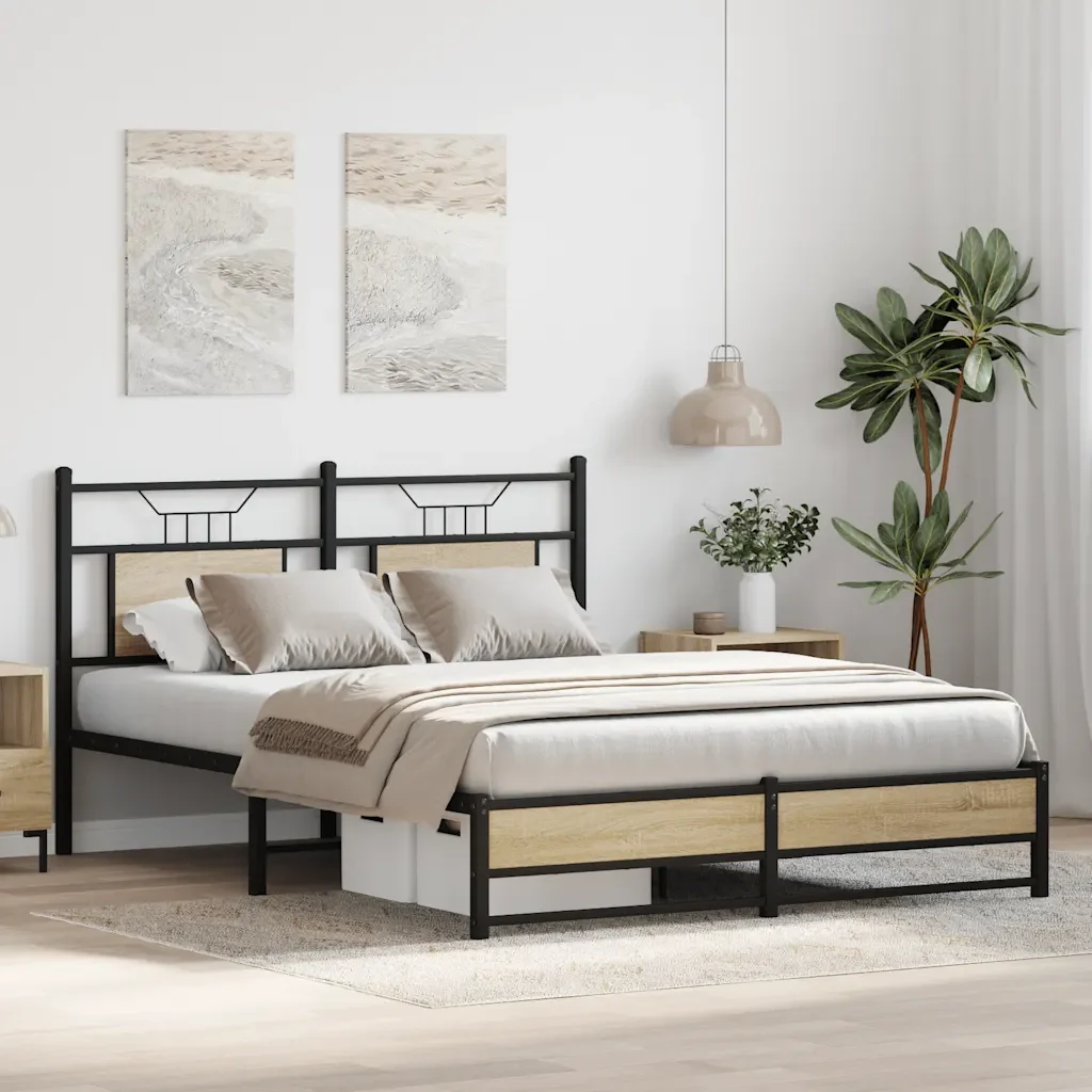 Letto matrimoniale | Letto per adulti | Giroletto senza Materasso Rovere Sonoma 140x190cm in Truciolato - Image 5