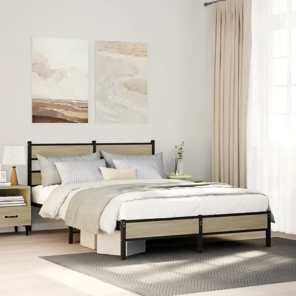 Letto matrimoniale | Letto per adulti | Giroletto senza Materasso Rovere Sonoma 140x190cm in Truciolato - Image 2