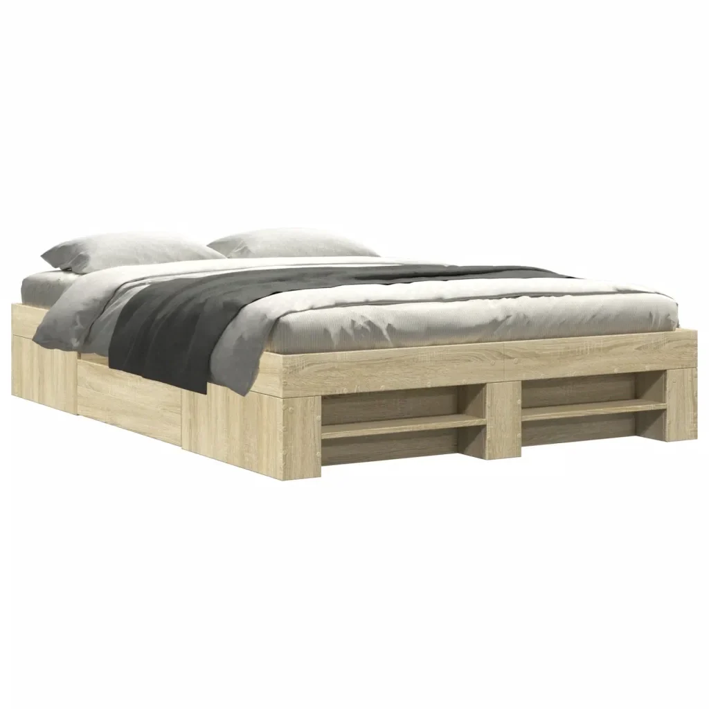 Letto matrimoniale | Letto per adulti | Giroletto senza Materasso Rovere Sonoma 140x200cm in Truciolato