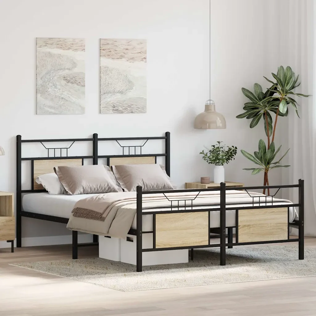 Letto matrimoniale | Letto per adulti | Giroletto senza Materasso Rovere Sonoma 140x200cm in Truciolato - Image 5