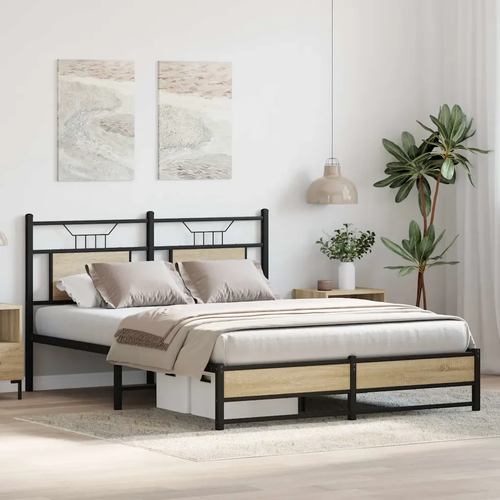 Letto matrimoniale | Letto per adulti | Giroletto senza Materasso Rovere Sonoma 140x200cm in Truciolato - Image 5