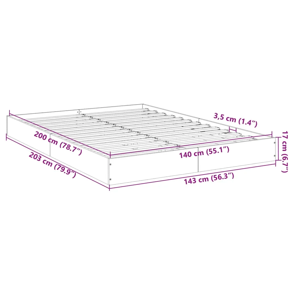 Letto matrimoniale | Letto per adulti | Giroletto senza Materasso Rovere Sonoma 140x200cm in Truciolato - Image 10