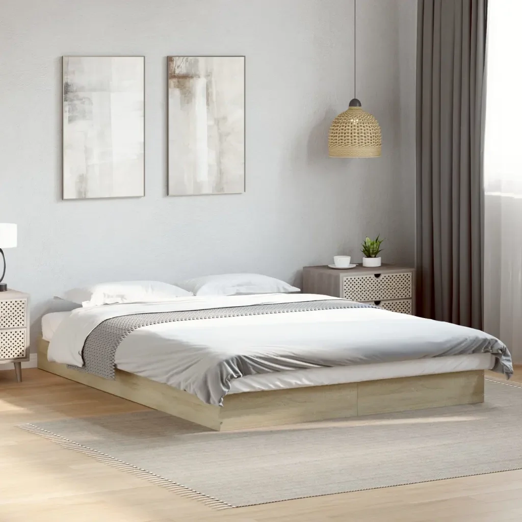 Letto matrimoniale | Letto per adulti | Giroletto senza Materasso Rovere Sonoma 140x200cm in Truciolato - Image 2