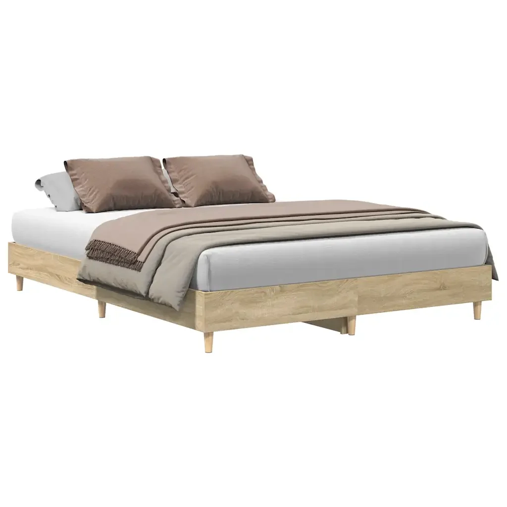 Letto matrimoniale | Letto per adulti | Giroletto senza Materasso Rovere Sonoma 140x200cm in Truciolato