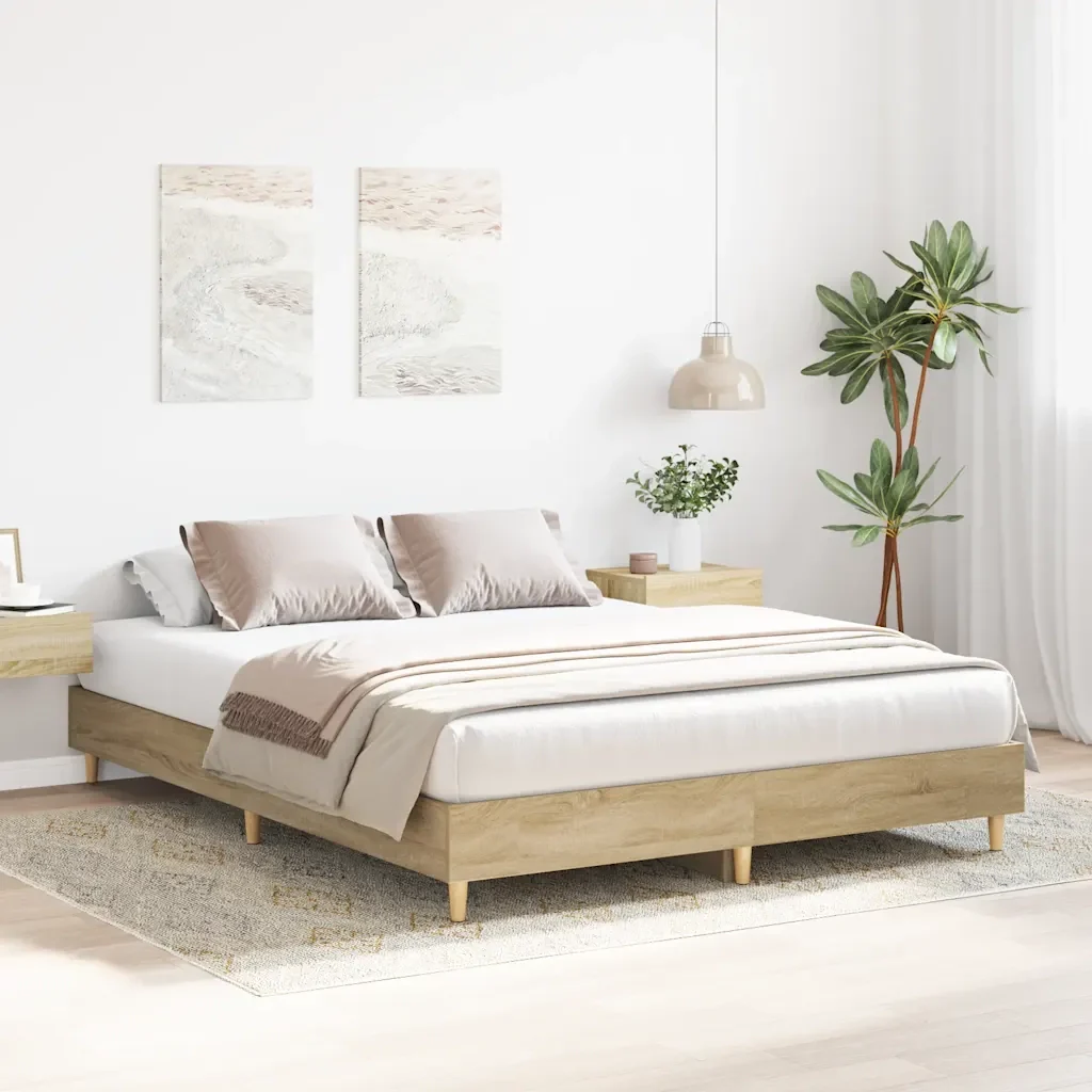 Letto matrimoniale | Letto per adulti | Giroletto senza Materasso Rovere Sonoma 140x200cm in Truciolato - Image 4