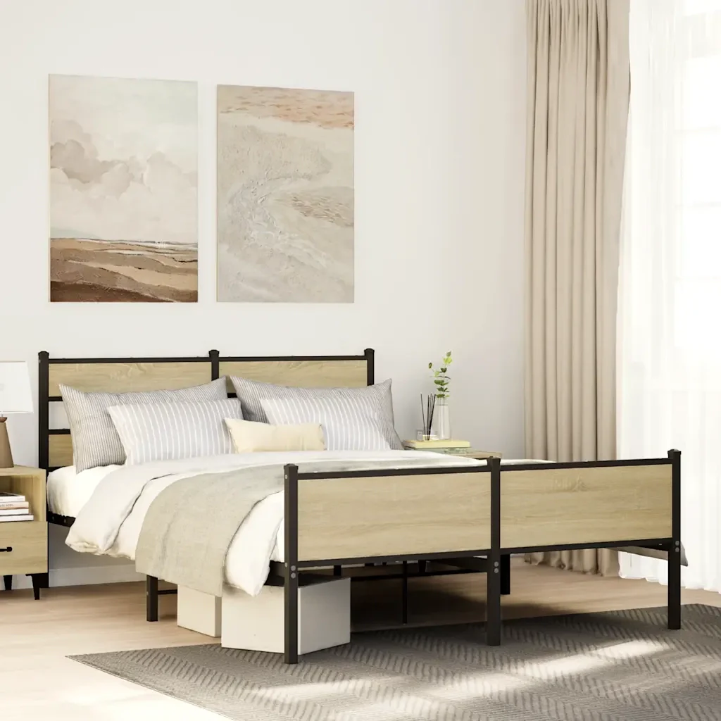 Letto matrimoniale | Letto per adulti | Giroletto senza Materasso Rovere Sonoma 140x200cm in Truciolato - Image 2