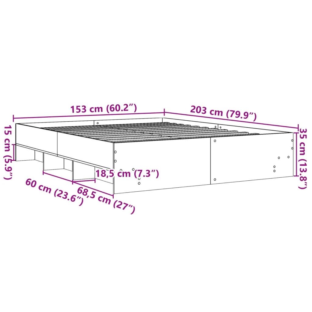 Letto matrimoniale | Letto per adulti | Giroletto senza Materasso Rovere Sonoma 150x200cm in Truciolato - Image 10