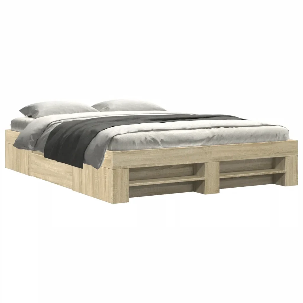 Letto matrimoniale | Letto per adulti | Giroletto senza Materasso Rovere Sonoma 150x200cm in Truciolato