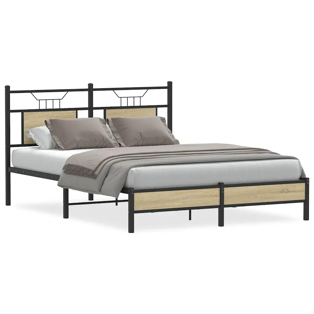 Letto matrimoniale | Letto per adulti | Giroletto senza Materasso Rovere Sonoma 150x200cm in Truciolato