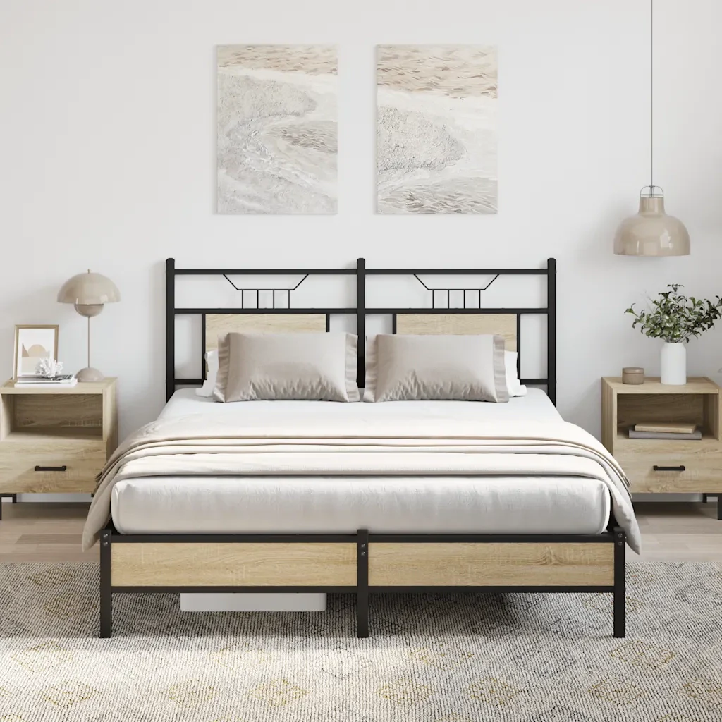 Letto matrimoniale | Letto per adulti | Giroletto senza Materasso Rovere Sonoma 150x200cm in Truciolato - Image 2