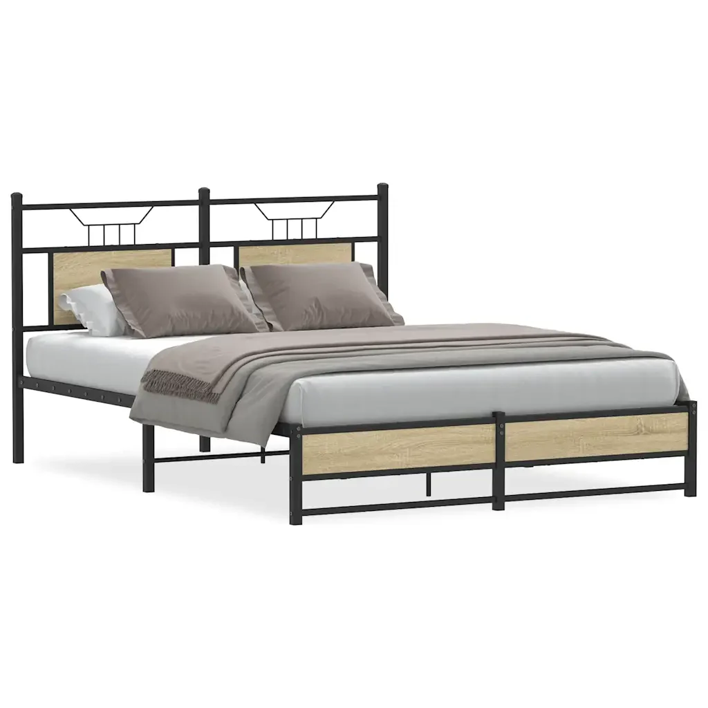 Letto matrimoniale | Letto per adulti | Giroletto senza Materasso Rovere Sonoma 150x200cm in Truciolato - Image 2