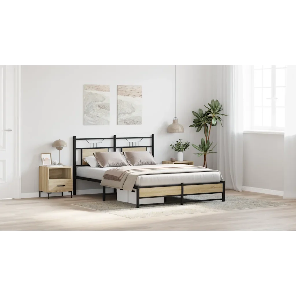 Letto matrimoniale | Letto per adulti | Giroletto senza Materasso Rovere Sonoma 150x200cm in Truciolato - Image 5